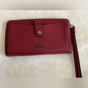 Coach red leather zip around wallet/wristlet
